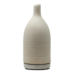 White tall essential oil diffuser with boho design engraved white matte finish